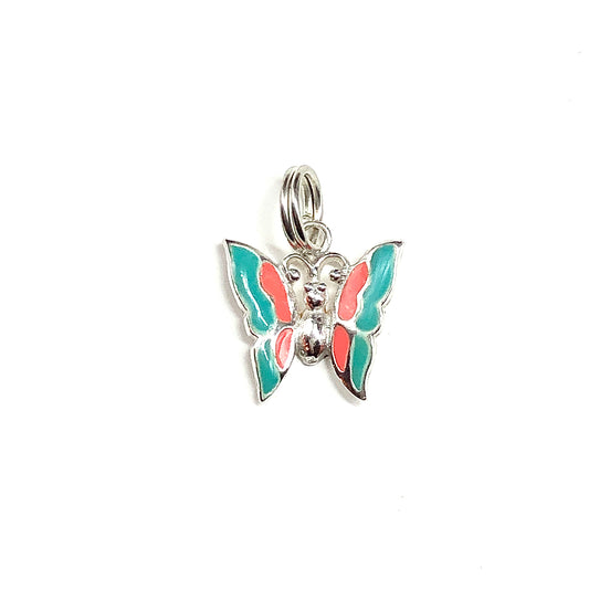 Charms for Bracelets, 925 Sterling Silver Butterfly summer travel Ocean Lucky charm, Salmon & Teal Enamel Pendant Jewelry for Woman Mom