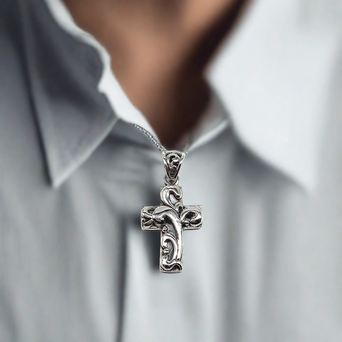 Jewelry,  Men's Women's Scrolling Style Sterling Silver Cross Pendant