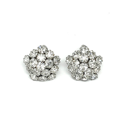 Estate Jewelry | Sparkly Rhinestone Pentagon Style Fancy Dome Earrings - Womens Costume Jewelry