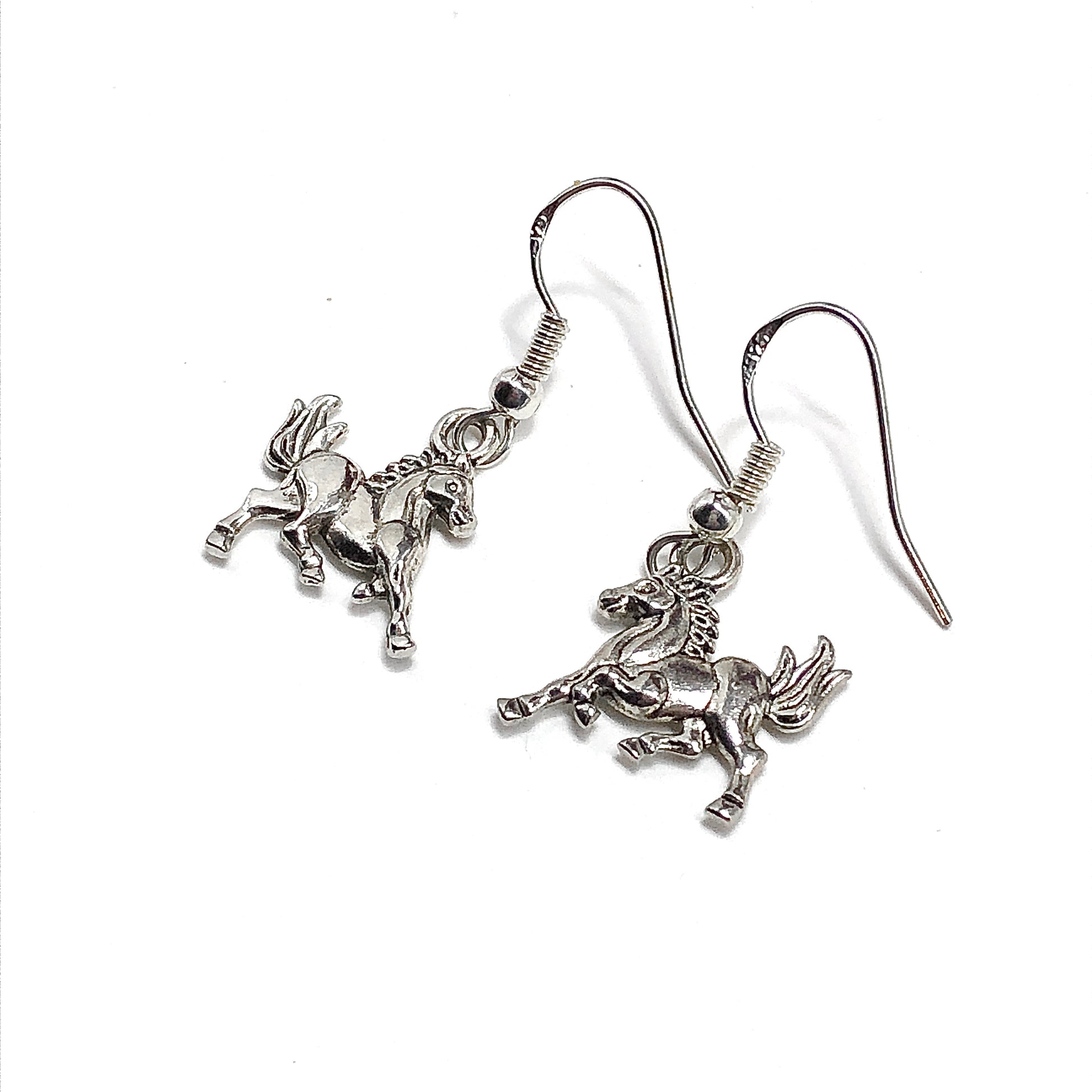 Cute Horse Design Sterling Silver Dangle Earrings