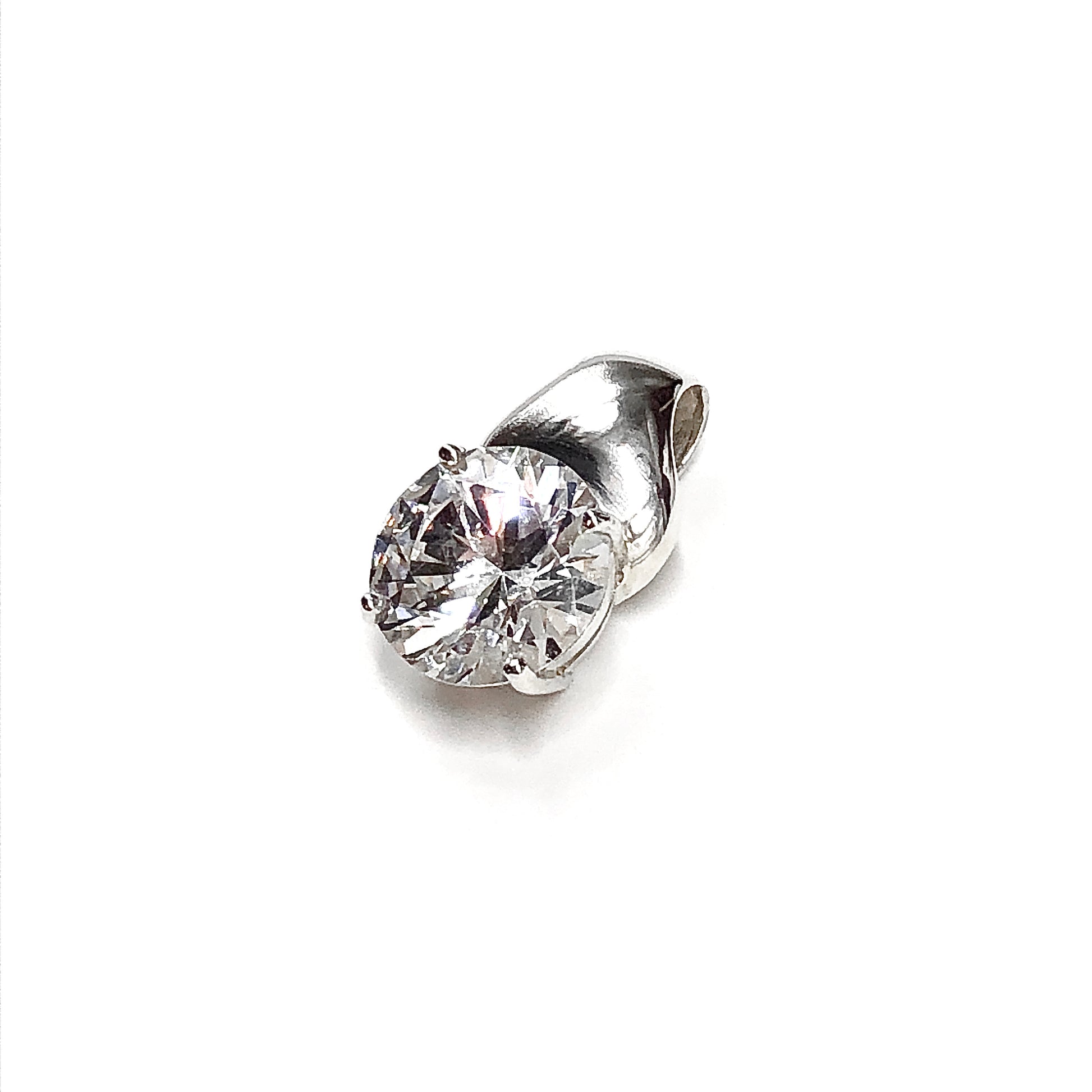 Cz Stone Pendant, 11.7mm Glittering Cubic Zirconia Solitaire Style Sterling Silver Pendant