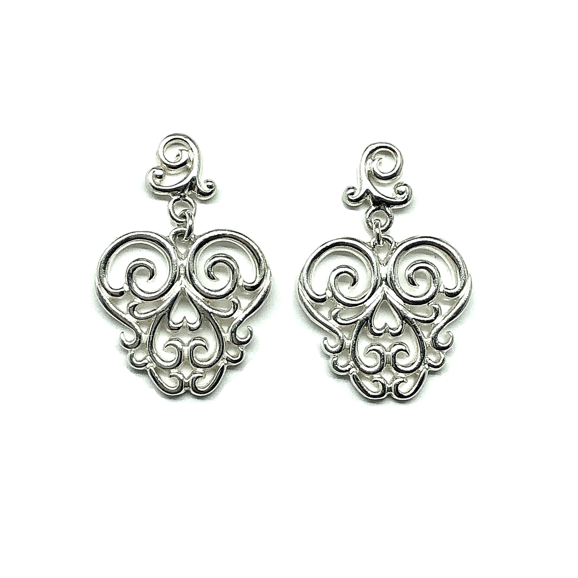 Estate Jewelry | Womens Dangle Earrings Sterling Silver Lacy Filigree Style Drop Studs