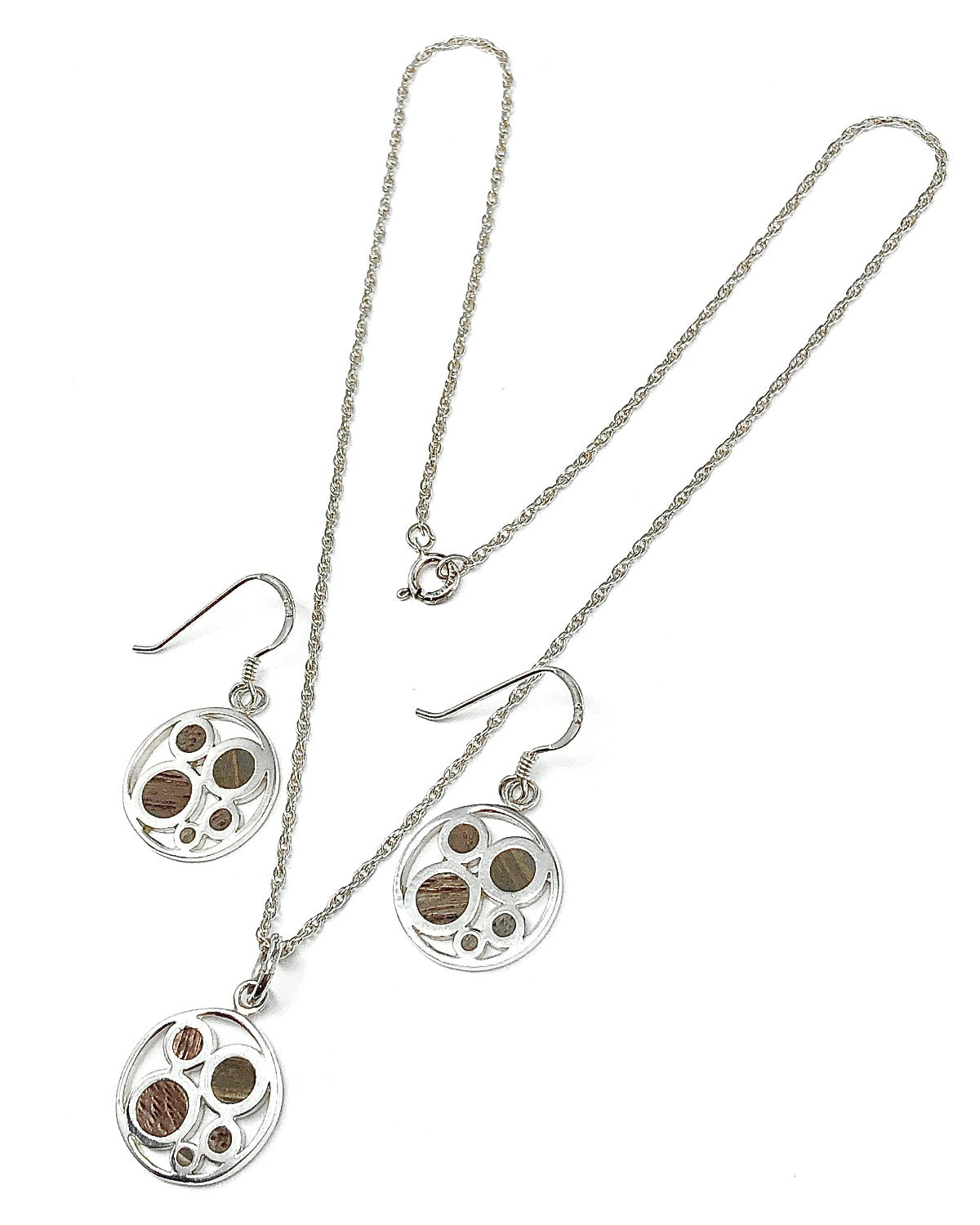 Where are lowest prices online for Real Jewelry? Right here at Blingschlingers.com | Chic Sterling Silver Bamboo Circle Dangle Earrings 15 in Choker Necklace Jewelry set