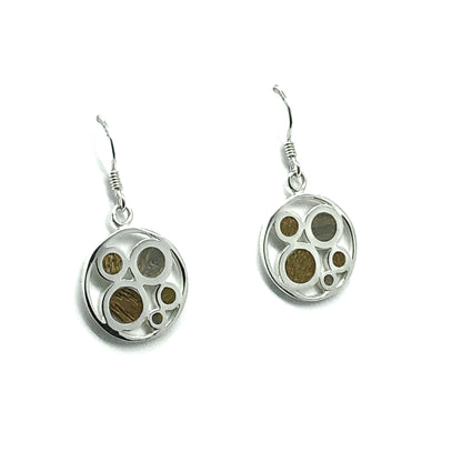 Earrings - Womens Stylish Floating Circle Cut-out Design Sterling Silver Dangle Earrings - Blingschlingers.com - USA 