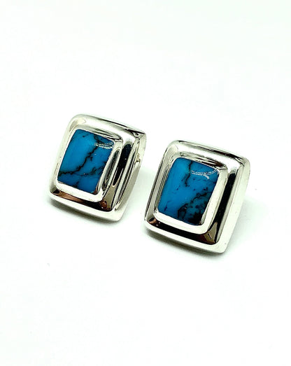 Sterling Silver Bold Geometric Design Blue Turquoise Drop Earrings | Vintage Jewelry online