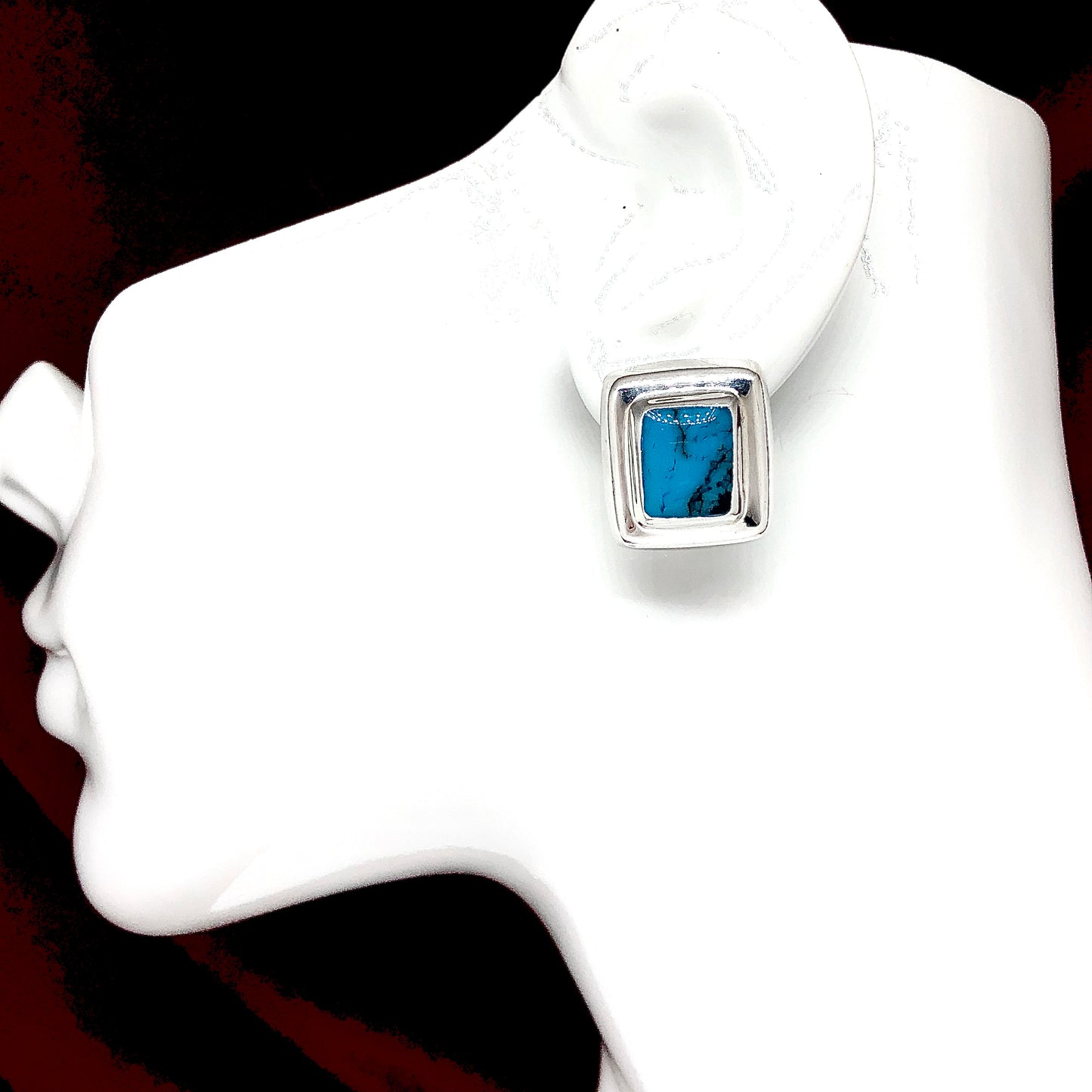 Sterling Silver Bold Geometric Design Blue Turquoise Drop Earrings - Blingschlingers USA