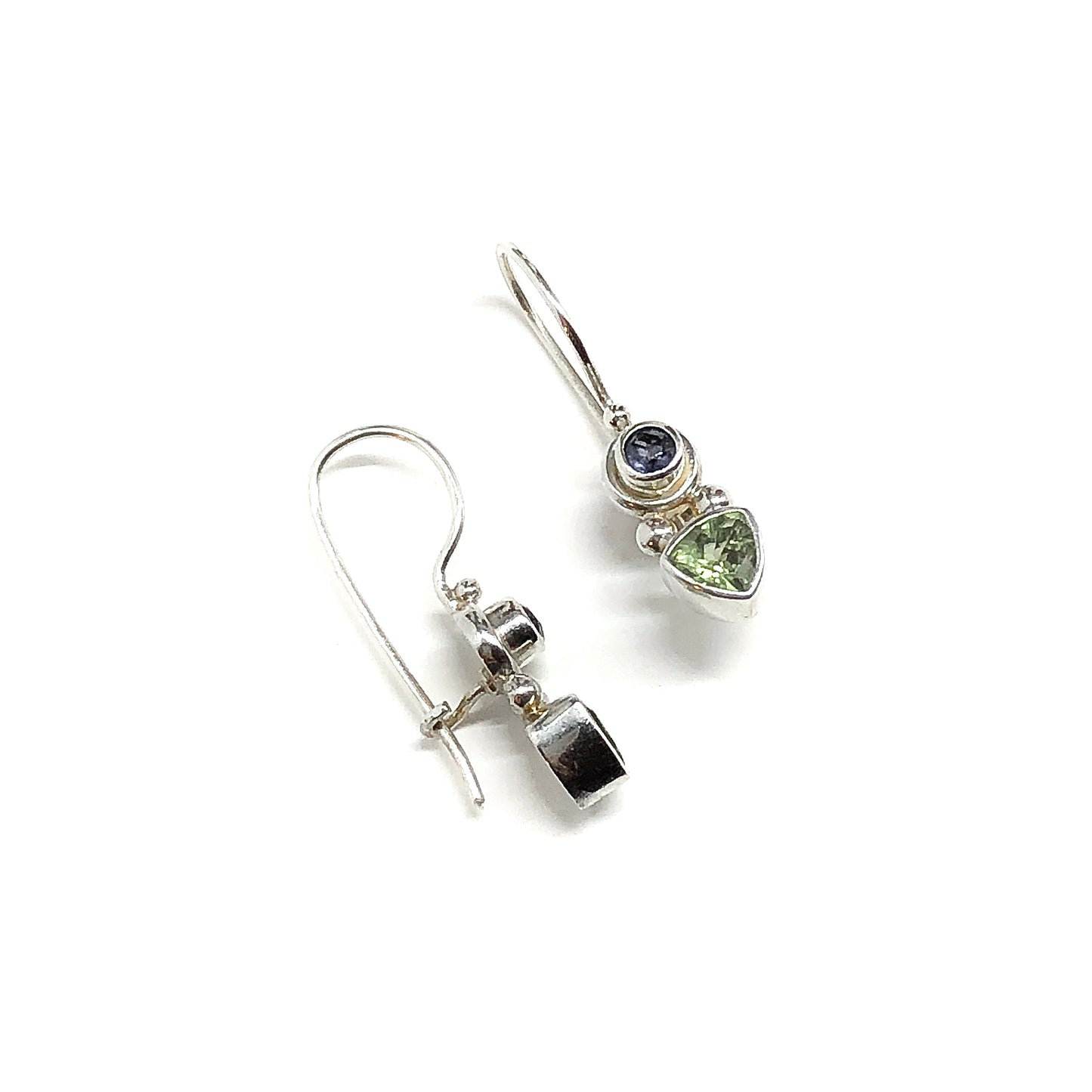 Designer Sajen Sterling Silver Earrings, Dainty Multi Stone Peridot Iolite 925 Silver Drop Earrings