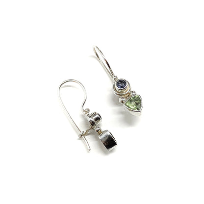 Designer Sajen Sterling Silver Earrings, Dainty Multi Stone Peridot Iolite 925 Silver Drop Earrings