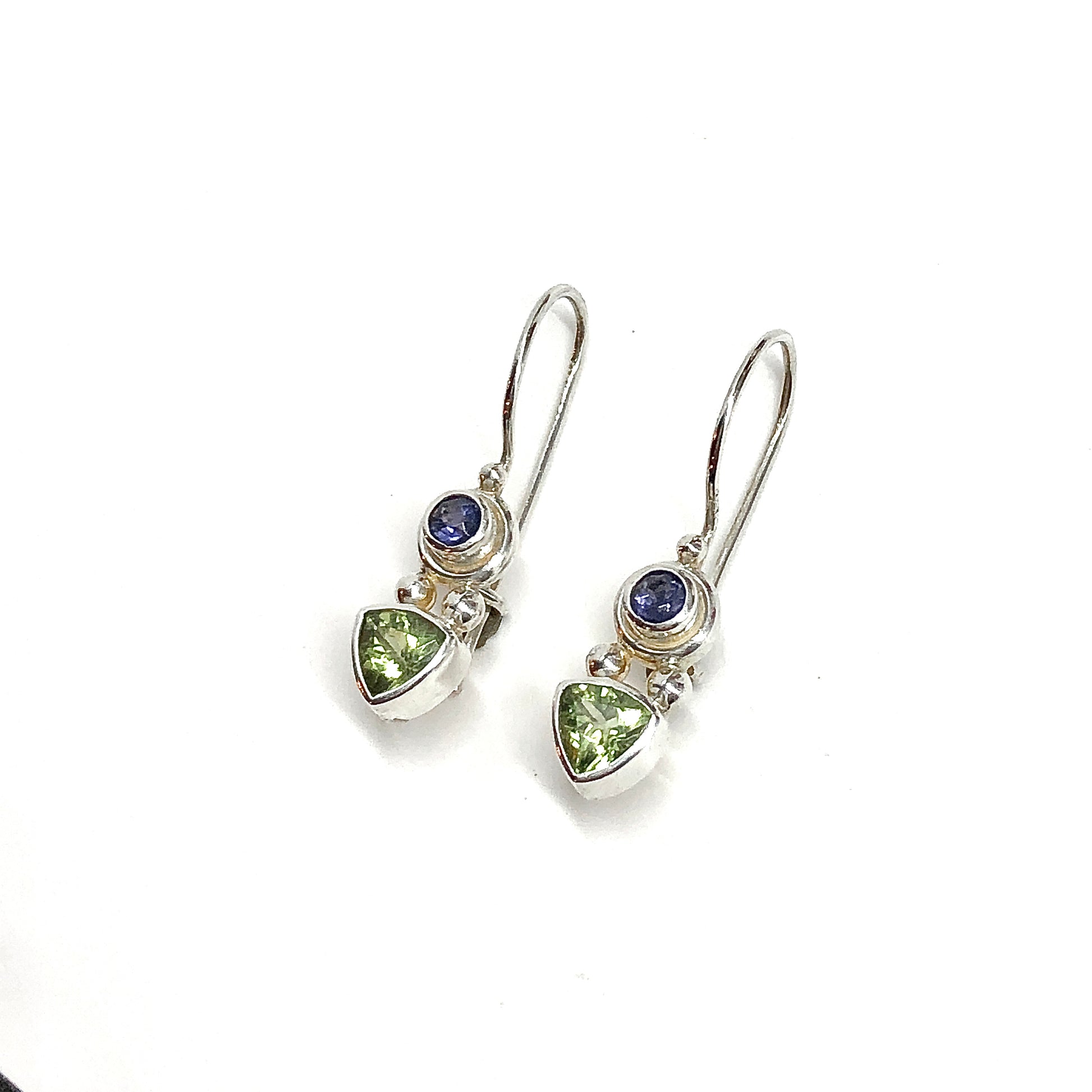 925 Sterling Silver Earrings, Dainty Multi Stone Peridot Iolite 925 Silver Drop Earrings