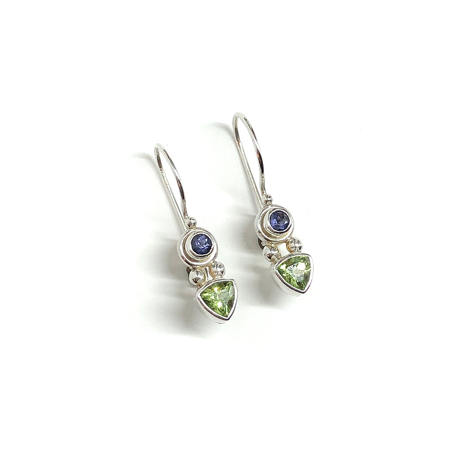 Sterling Silver Hook Back Earrings, Dainty Multi Stone Peridot Iolite 925 Silver Drop Earrings