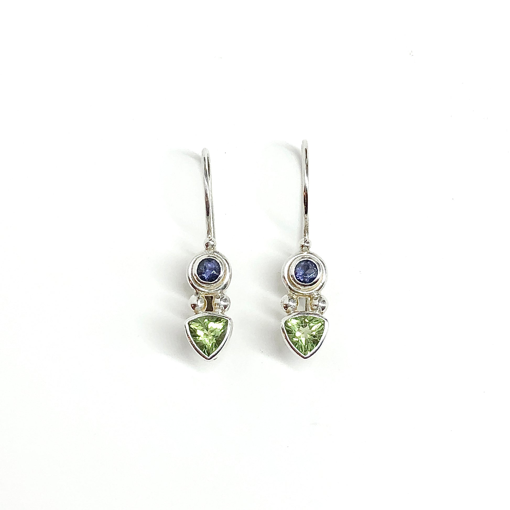 Designer Sterling Silver Earrings, Dainty Multi Gemstone Peridot Iolite 925 Silver Drop Earrings
