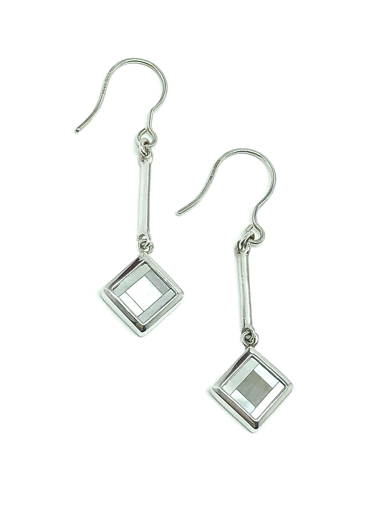 Sterling Silver Slimming Diamond Design Drop Pearl Earrings