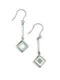 womens Slender Sterling Silver Diamond Design Pearl Dangle Earrings