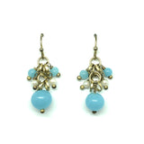 Earrings Womens used Bronze Light Blue & Pearl Short Drop Beaded Dangle Earrings