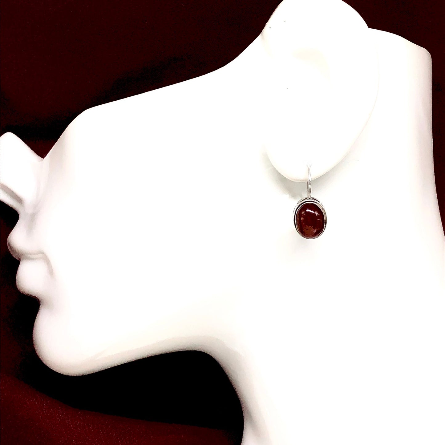 Sterling Silver Earrings, Carnelian Single Stone Drop Earrings