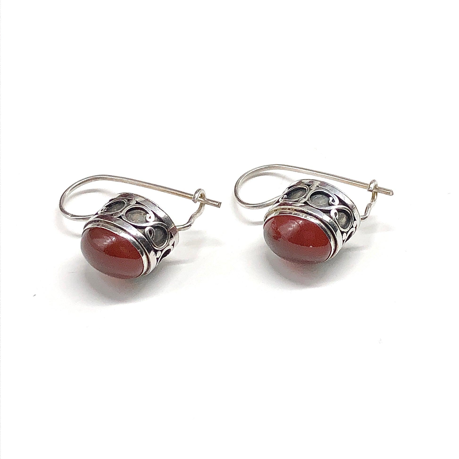 925 Sterling Silver Earrings, Carnelian Single Stone Drop Earrings