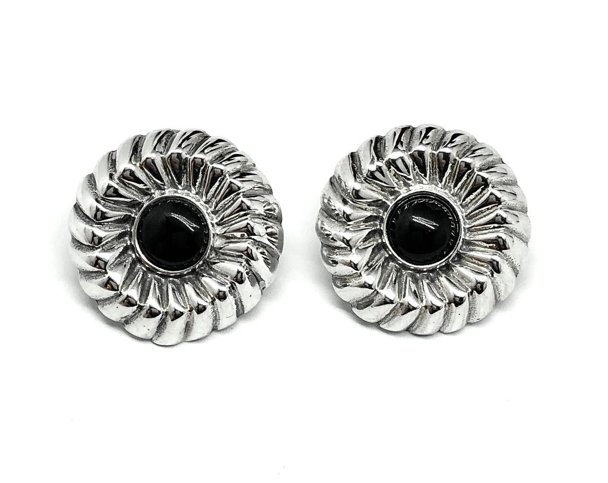 Blingschlingers - Fancy Bundt-Style Sterling Silver Black Round Short Drop Earrings