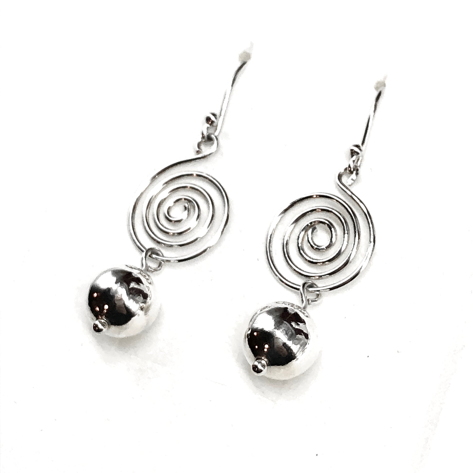 925 Sterling Silver Circle Earrings, Spiral Hoop Design Dangle Earrings