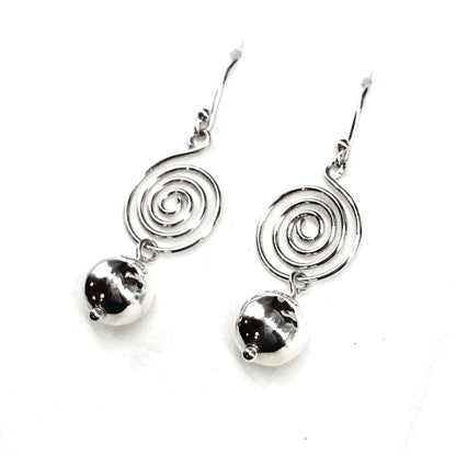 925 Sterling Silver Circle Earrings, Spiral Hoop Design Dangle Earrings