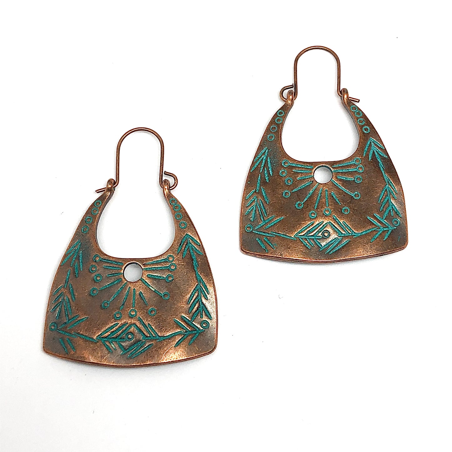 Bag it Boho Style Rustic Copper Turquoise Side Hoop Earrings