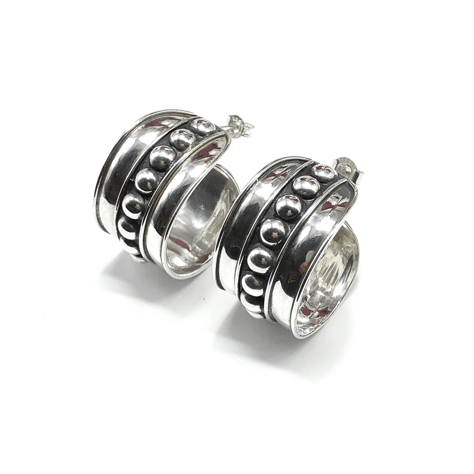 Edgy Style 3/4in Wide Studded Sterling Silver Hoop Earrings