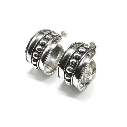 Edgy Style 3/4in Wide Studded Sterling Silver Hoop Earrings
