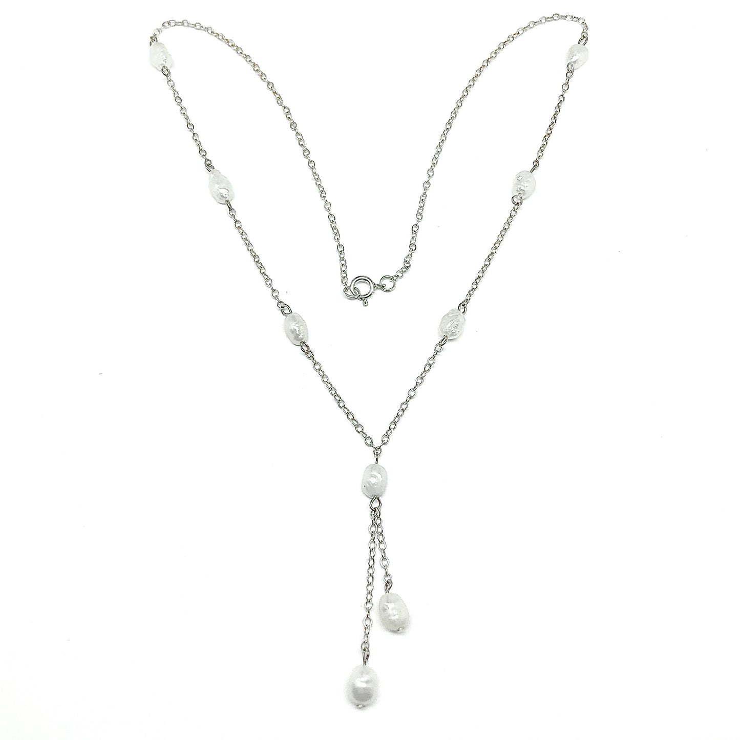 Womens Sterling Silver Satellite Y-chain Tassel Necklace