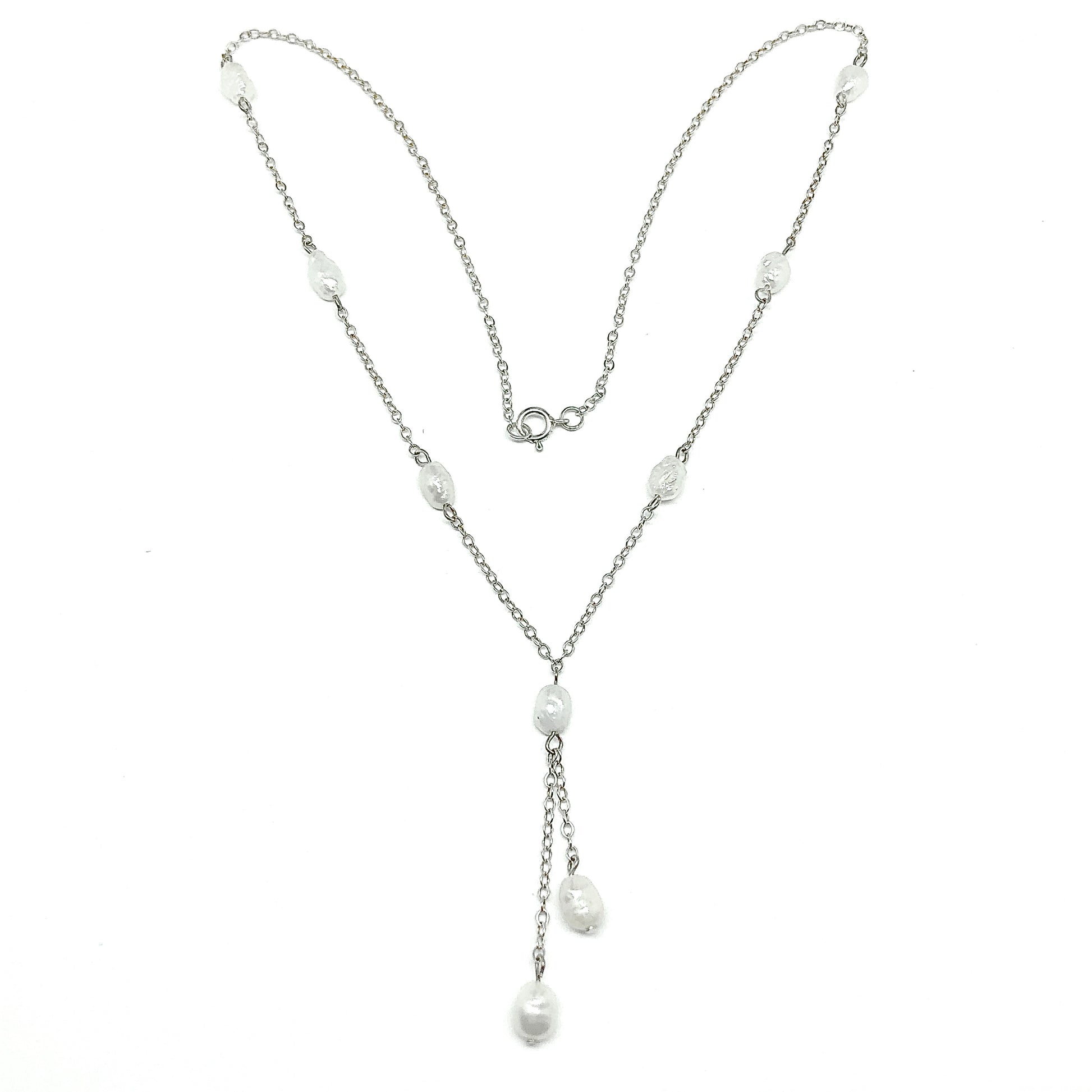 Womens Sterling Silver Satellite Y-chain Tassel Necklace
