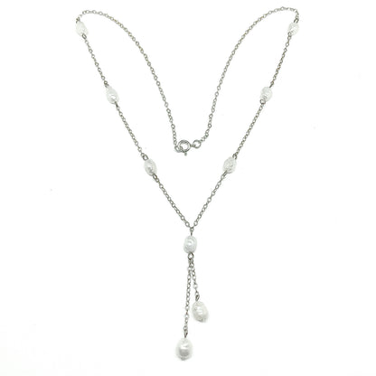 Womens Sterling Silver Satellite Y-chain Tassel Necklace