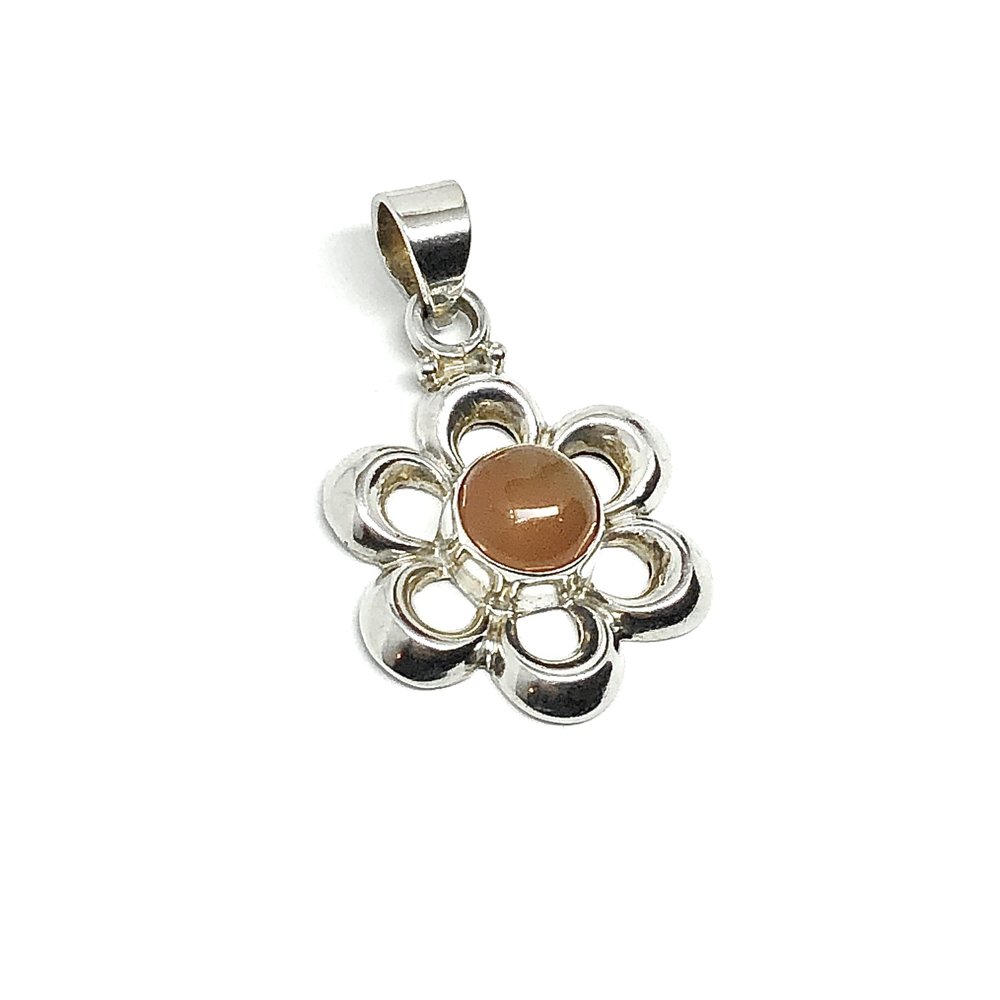 Fall Fashion - Sterling Silver Carnelian Stone Flower Pendant