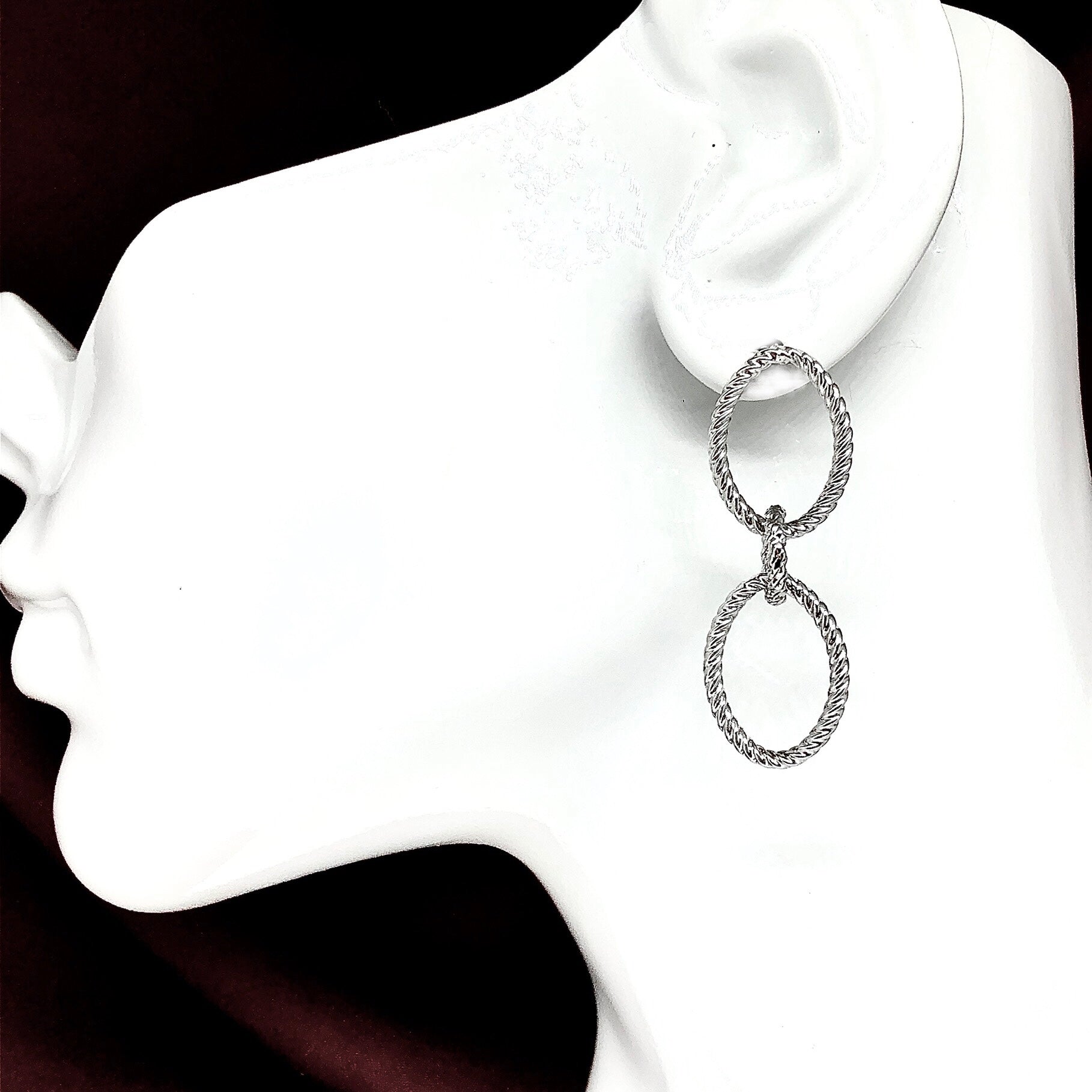 925 Sterling Silver Dangle Earrings, Preowned Stunning Triple Hoop Design Earrings