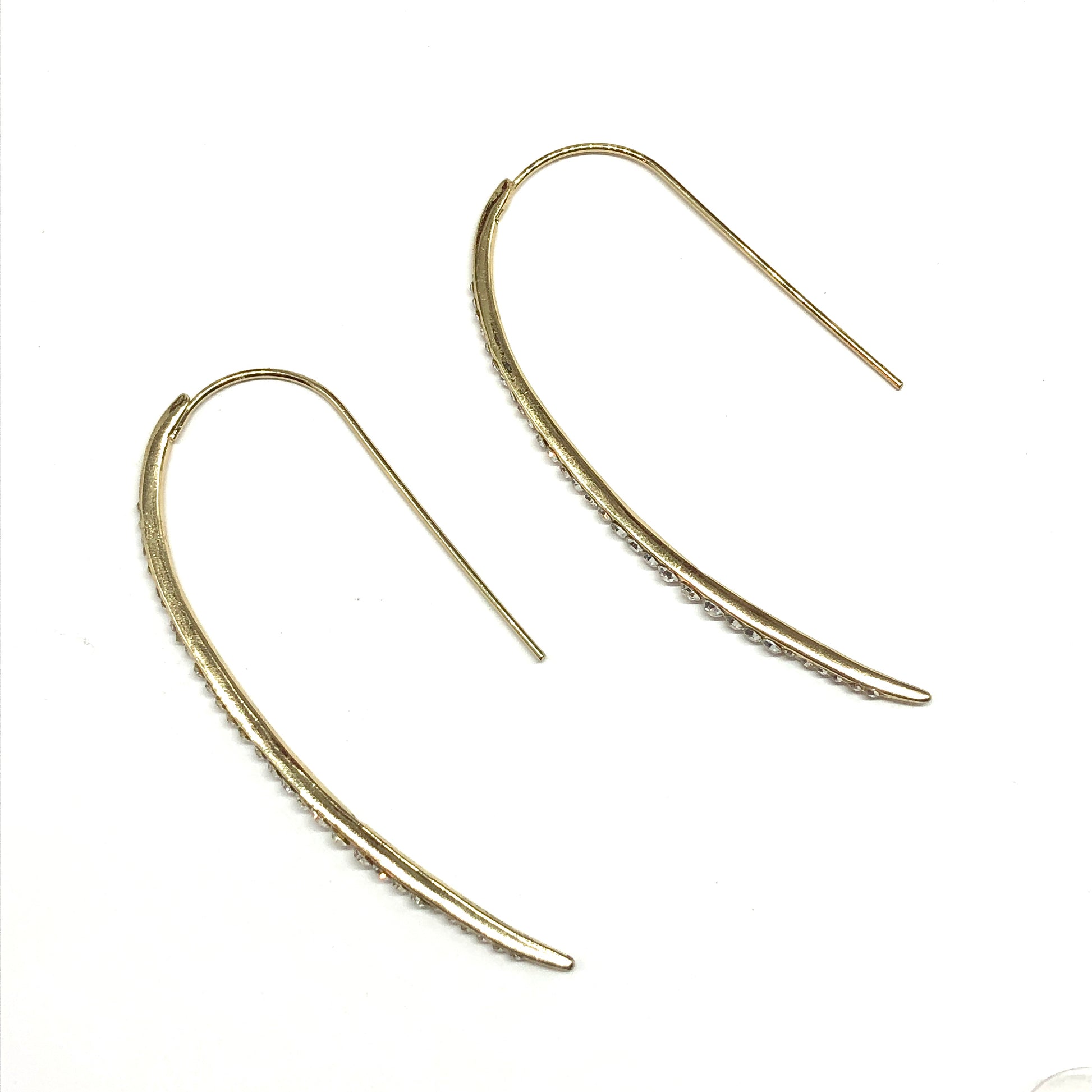 Curved Bar Gold Threader Earrings, Sexy & Sleek Crystal Threader Earrings