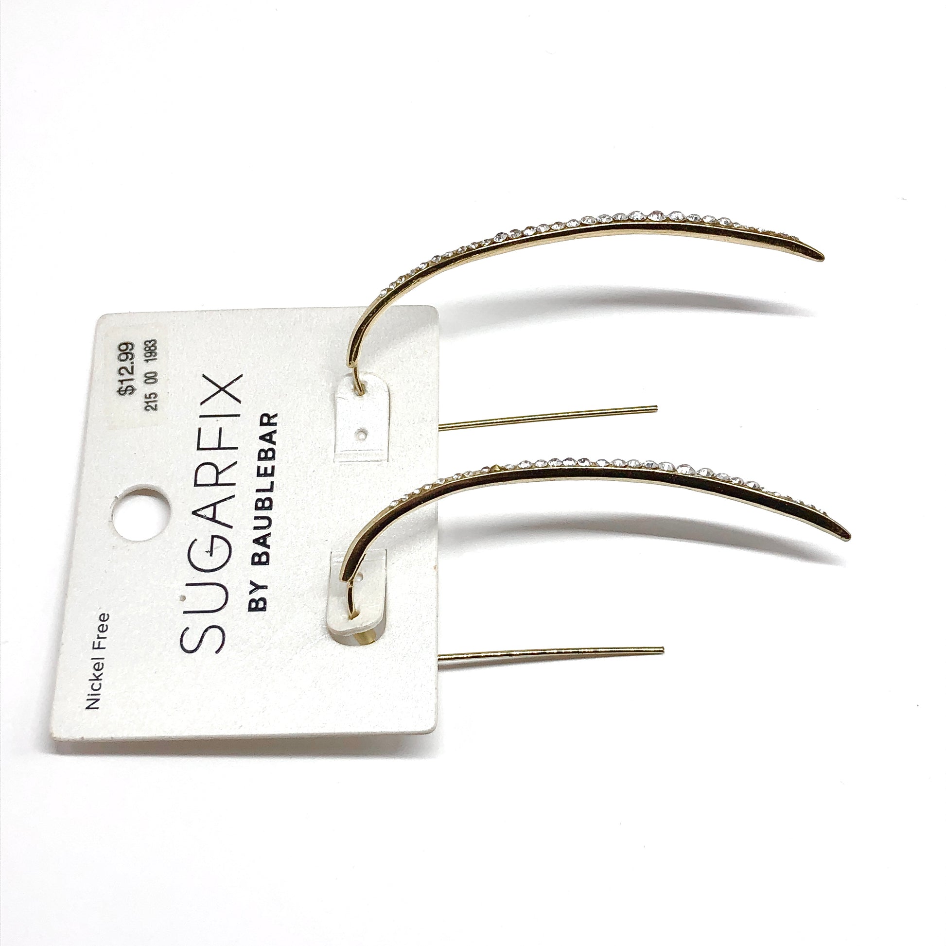 Sugarfix - Curved Bar Threader Earrings, Edgy Sexy & Sleek Golden Crystal Threader Earrings