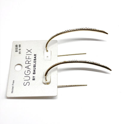 Sugarfix - Curved Bar Threader Earrings, Edgy Sexy & Sleek Golden Crystal Threader Earrings