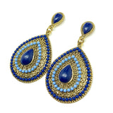 Discount Used  Fashion Jewelry -  Big Gold Blue Stone Teardrop Dangle Earrings - Blingschlingers.com in USA