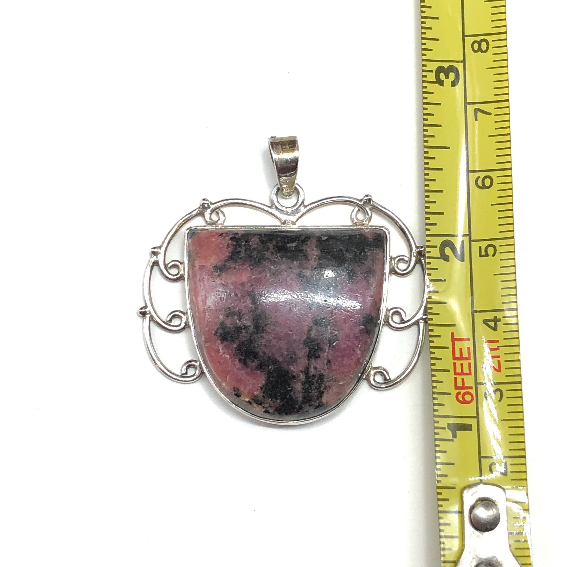 Silver Stone Pendants, Unique Dark Gothic Style, Ruby Zoisite Stone 925 Silver Pendant