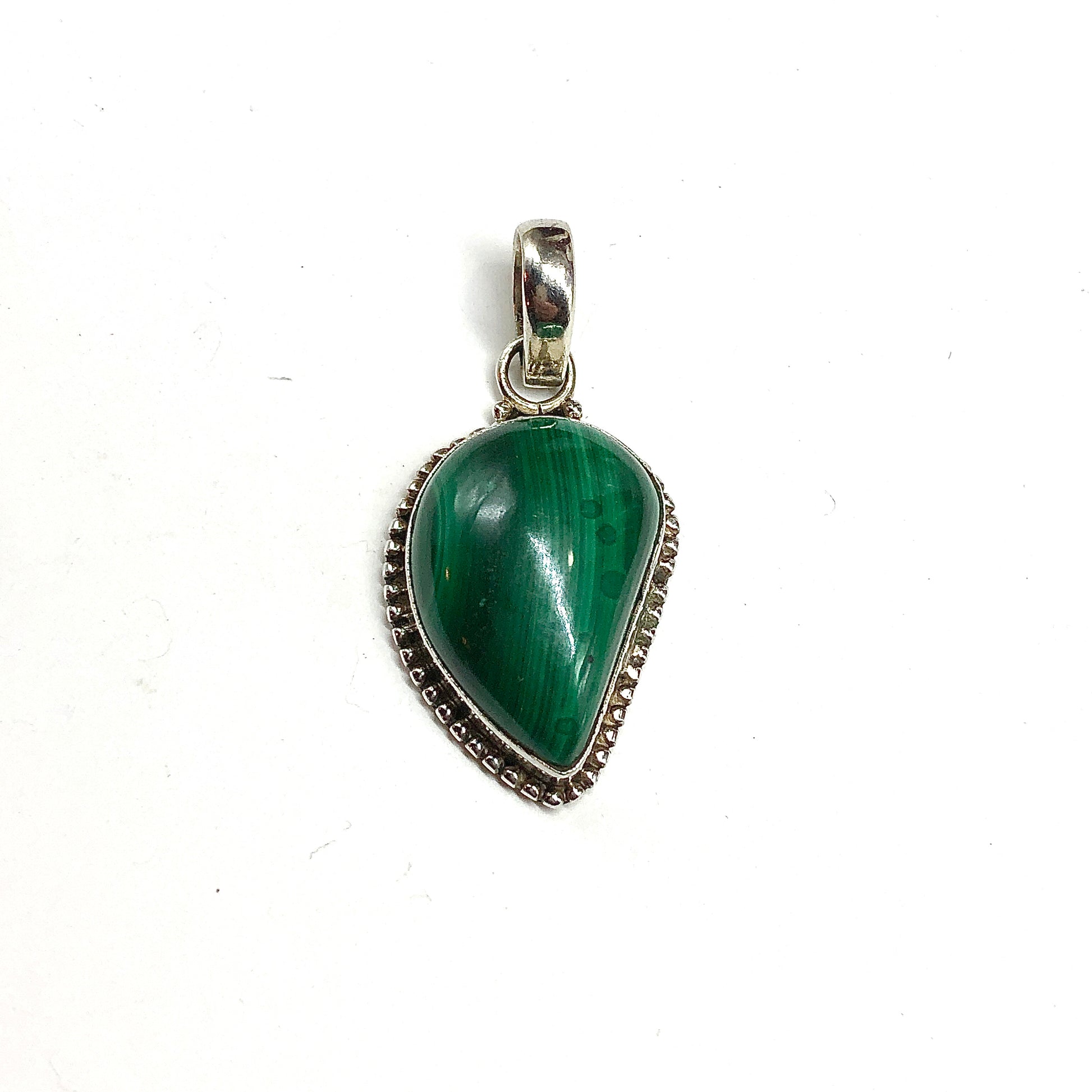 Green teardrop pendant with sterling silver setting