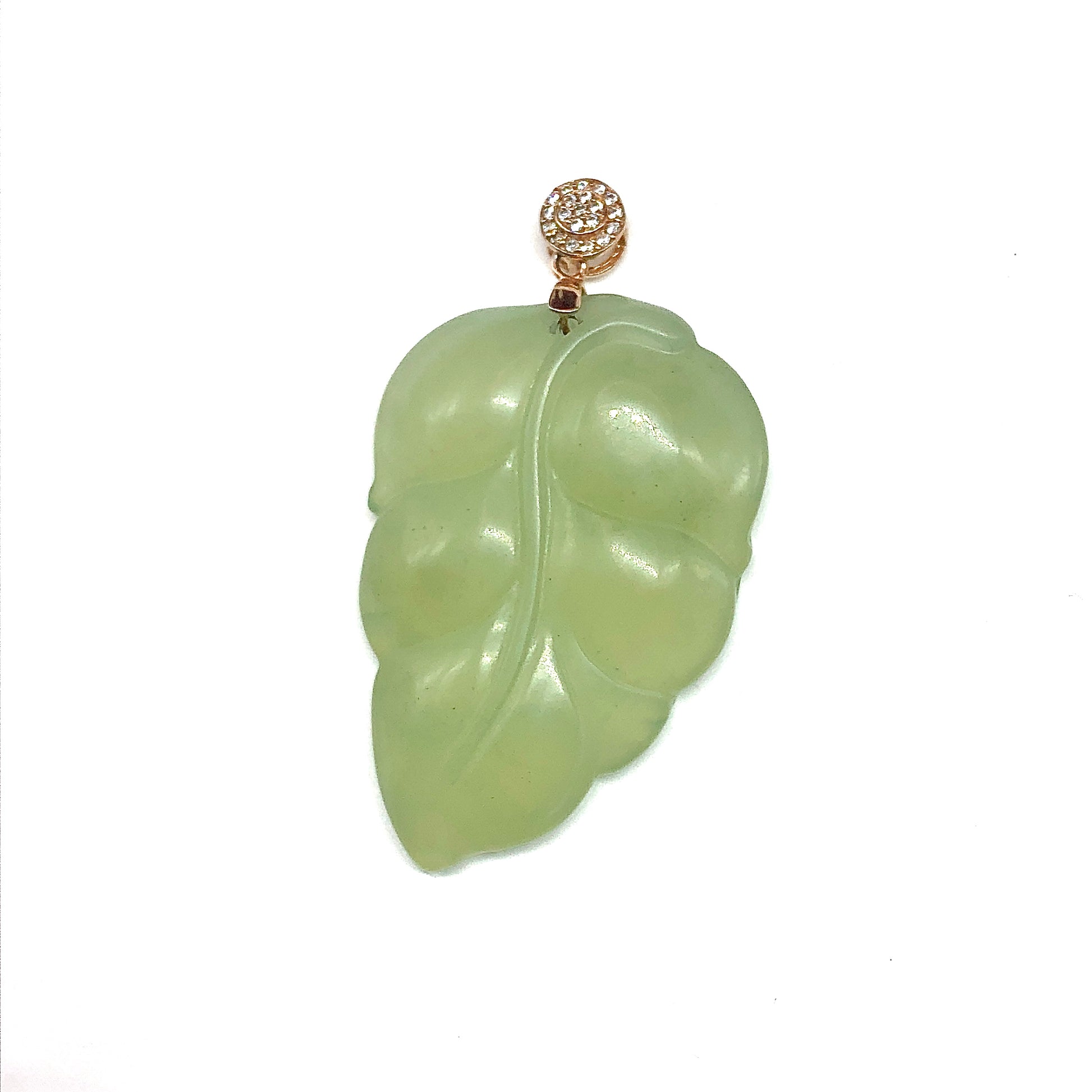 Frosty Sage Green Jade Gold Sterling Silver Leaf Pendant