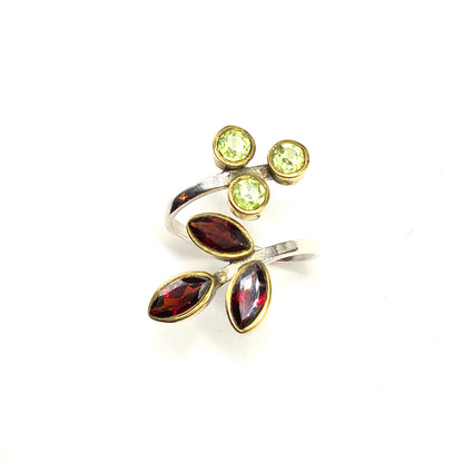 Sterling Silver Bypass Ring, adjustable preowned garnet leaf ring