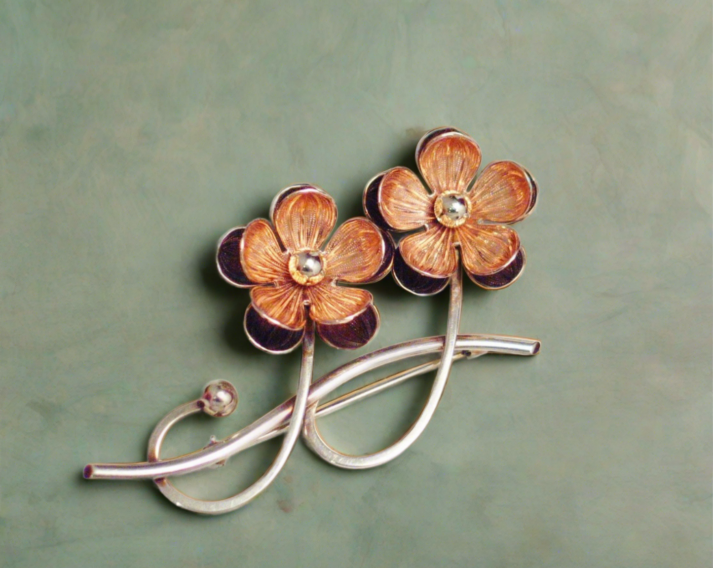Vintage 10k Rose & White Gold Flower Brooch Lapel Pin