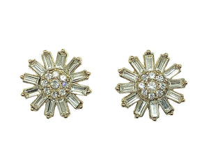 Estate Jewelry | Betty - Gold Shining White Cz Daisy Flower Design Stud Earrings