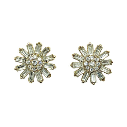 Shining White Crystal in Golden Daisy Flower Design Earrings