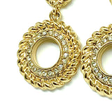 Tractor Tires - Glistening Gold & Cz Double Halo Dangle Earrings