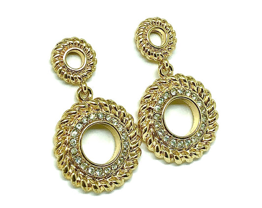 Blingschlingers - Fancy Gold Sparkling cz Halo Circle Style Dangle Earrings