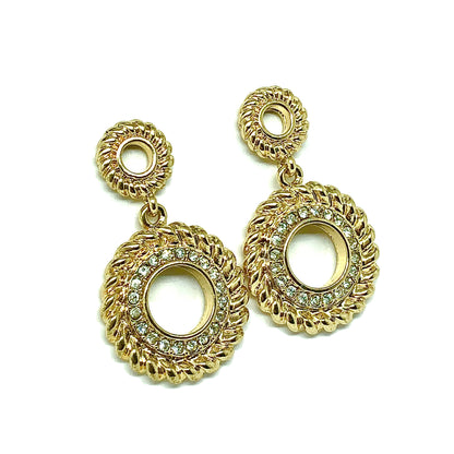 Fancy Gold Sparkling cz Halo Circle Style Dangle Earrings