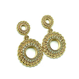 Tractor Tires - Glistening Gold & Cz Double Halo Dangle Earrings
