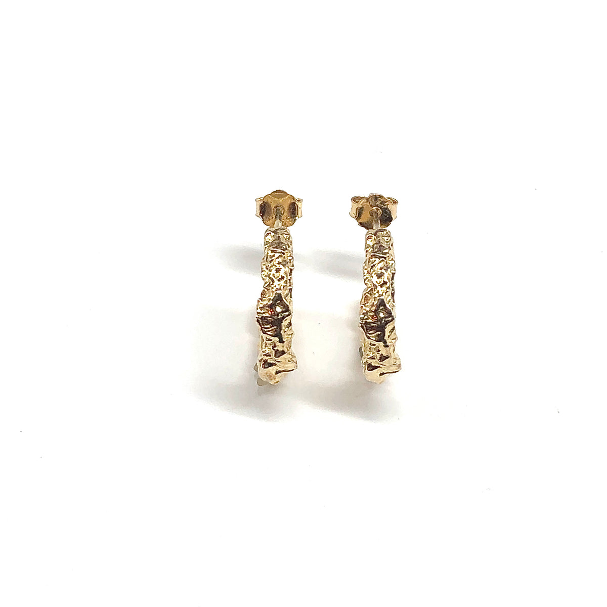 Gold Nugget Sterling Silver Hoop Earrings