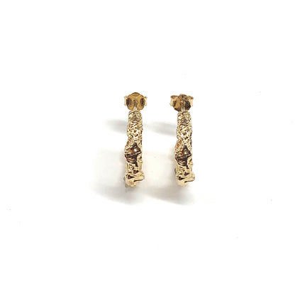 Gold Nugget Sterling Silver Hoop Earrings
