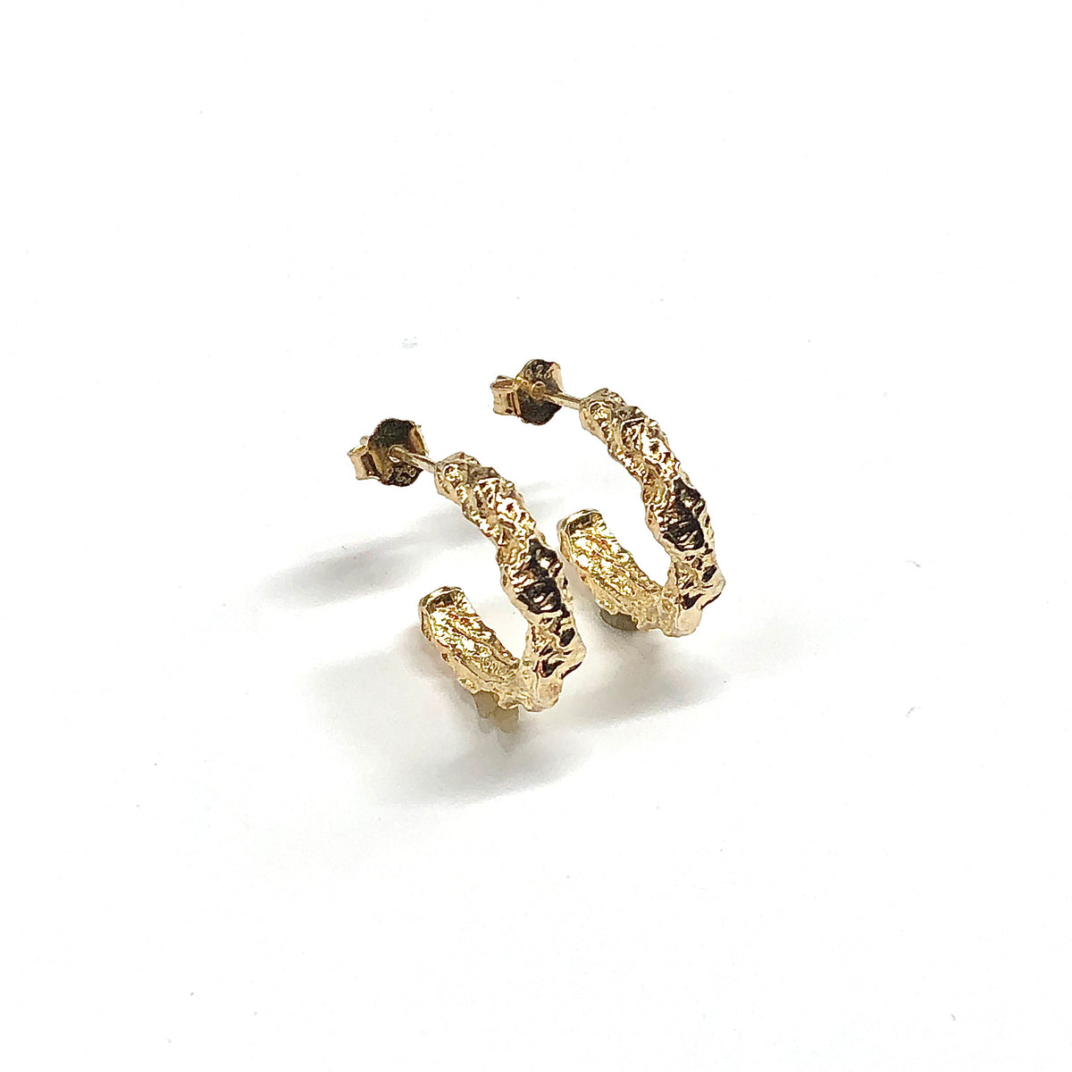 Gold Nugget Sterling Silver Hoop Earrings