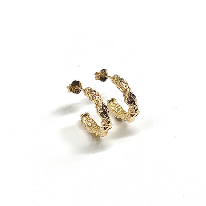 Gold Nugget Sterling Silver Hoop Earrings